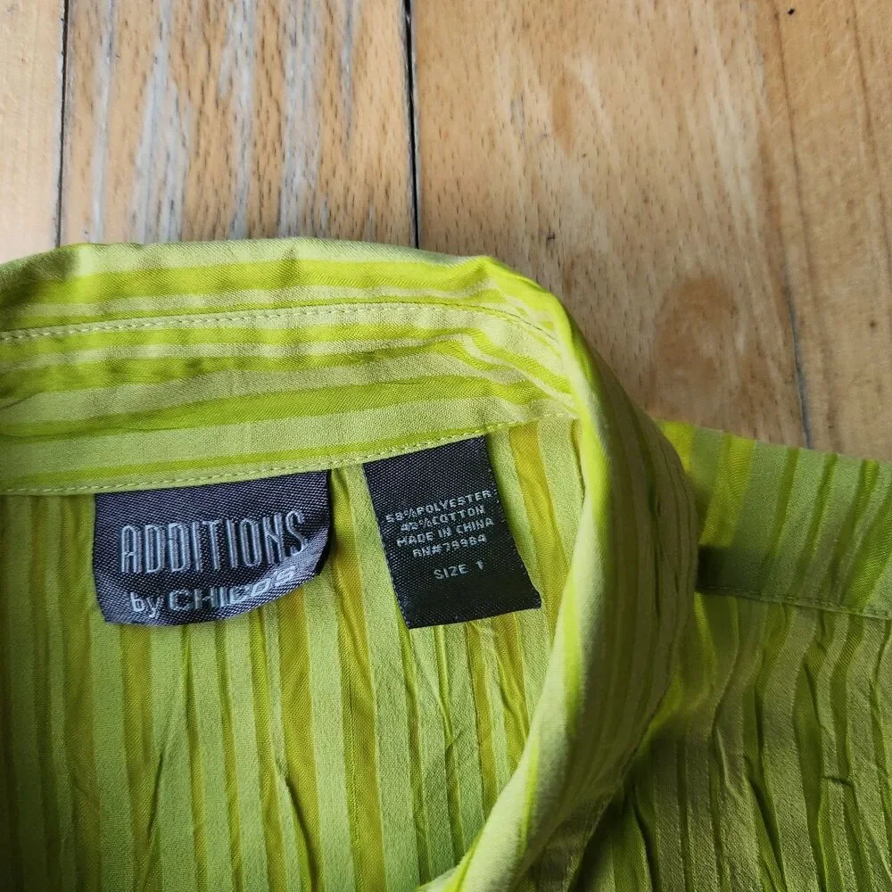 Additions by Chico's 3/4 Sleeve Green Striped Blouse/ Tunic, Size 1